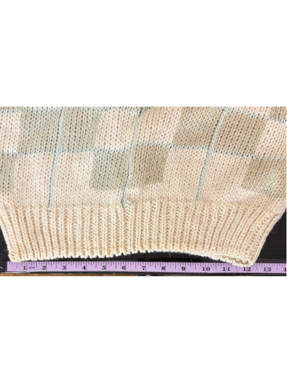 Vintage Licorice Hand-Knit Checkered Sweater Vest Large Ramie Blend Pastel Sage - Picture 9 of 9